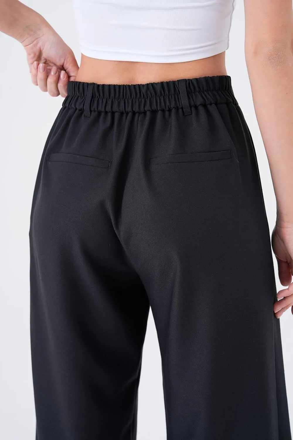 Wide Leg Work Pants Womens Elastic High Waisted Casual Office Dress Pants Trousers with Pocket Regular and Plus Size Slacks