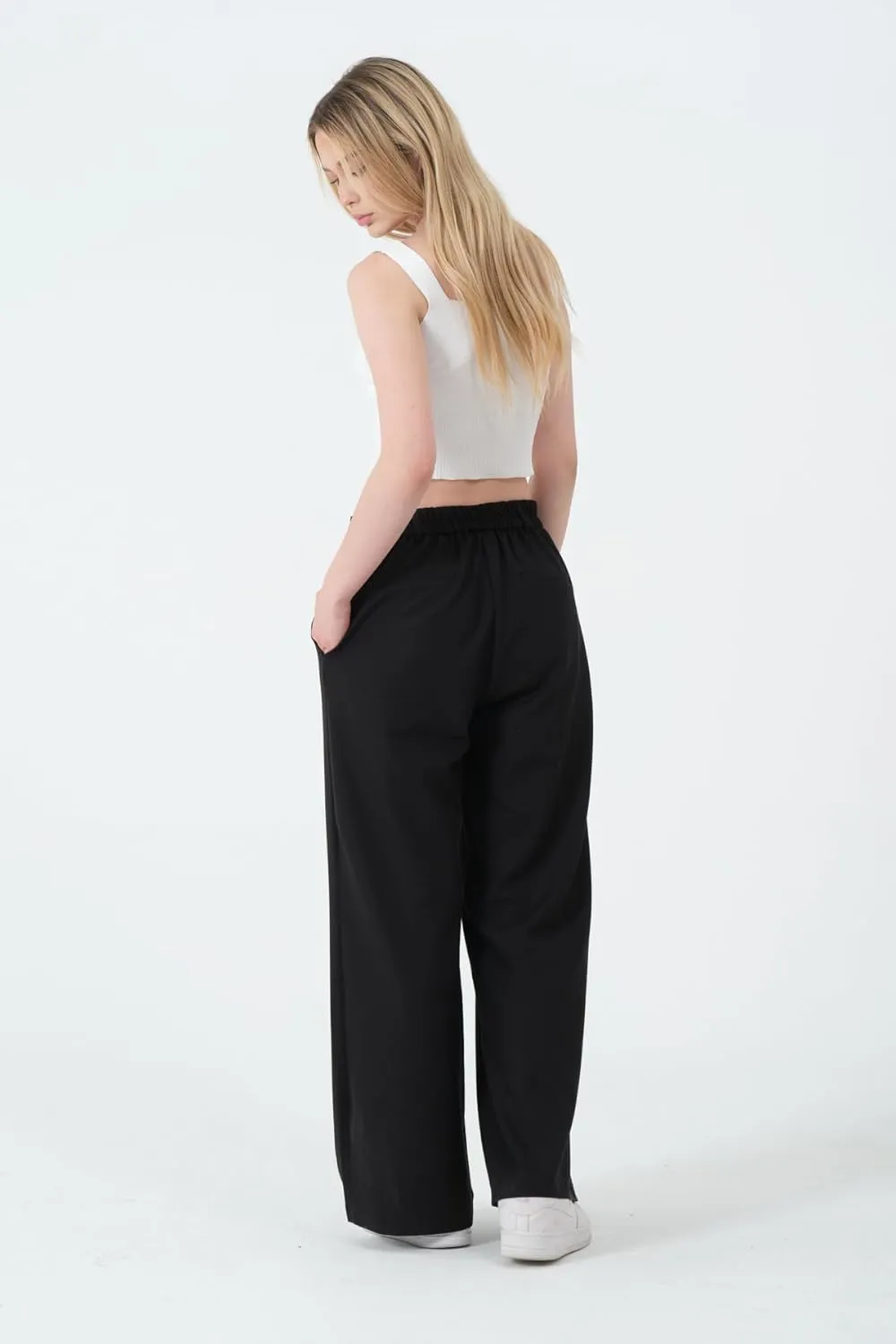 Wide Leg Work Pants Womens Elastic High Waisted Casual Office Dress Pants Trousers with Pocket Regular and Plus Size Slacks