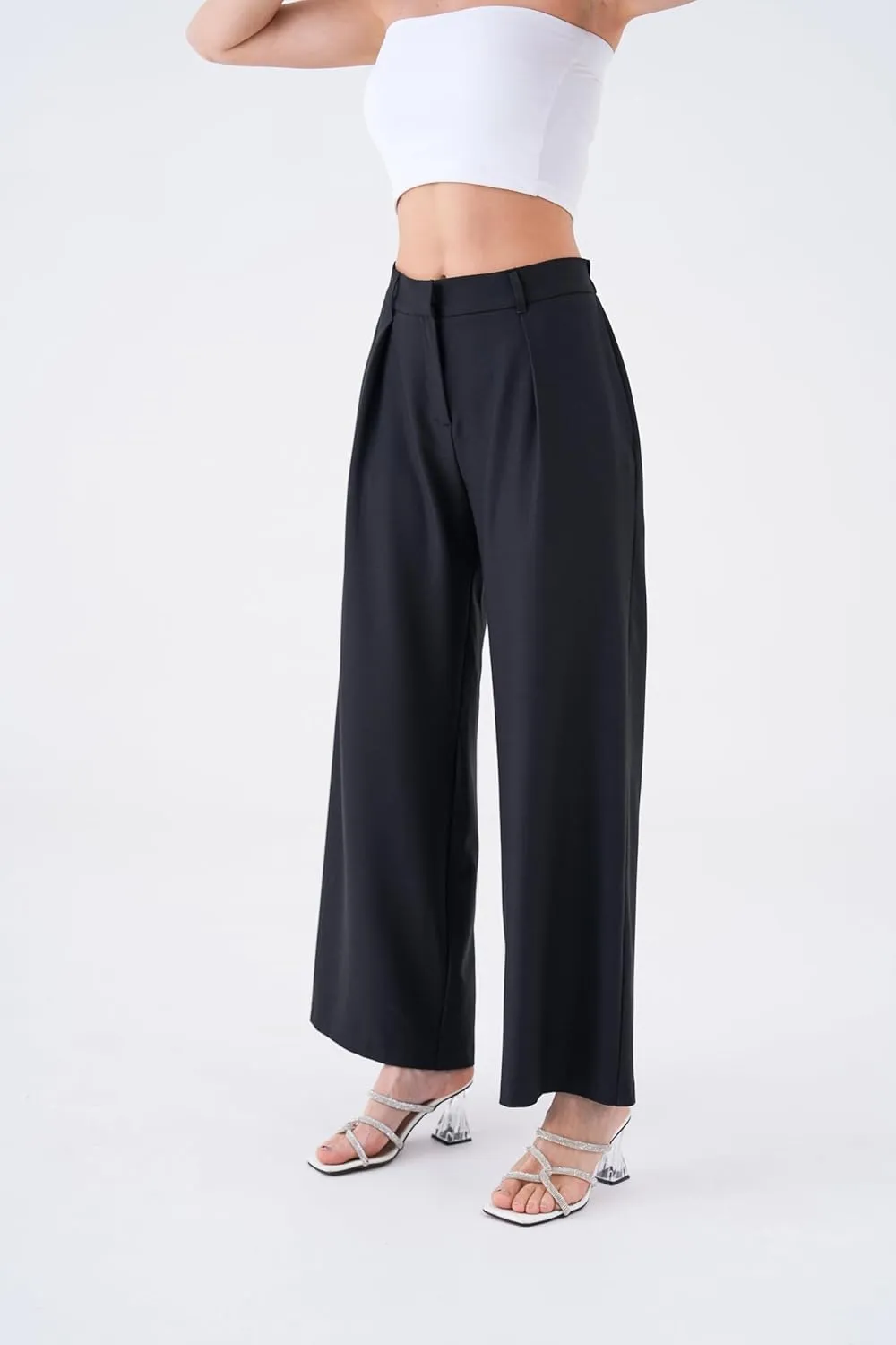 Wide Leg Work Pants Womens Elastic High Waisted Casual Office Dress Pants Trousers with Pocket Regular and Plus Size Slacks