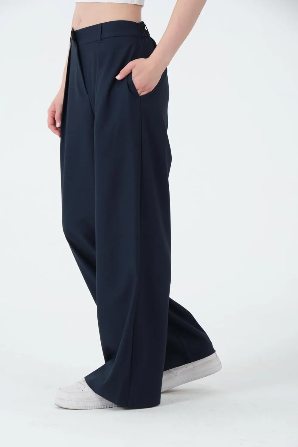 Wide Leg Work Pants Womens Elastic High Waisted Casual Office Dress Pants Trousers with Pocket Regular and Plus Size Slacks