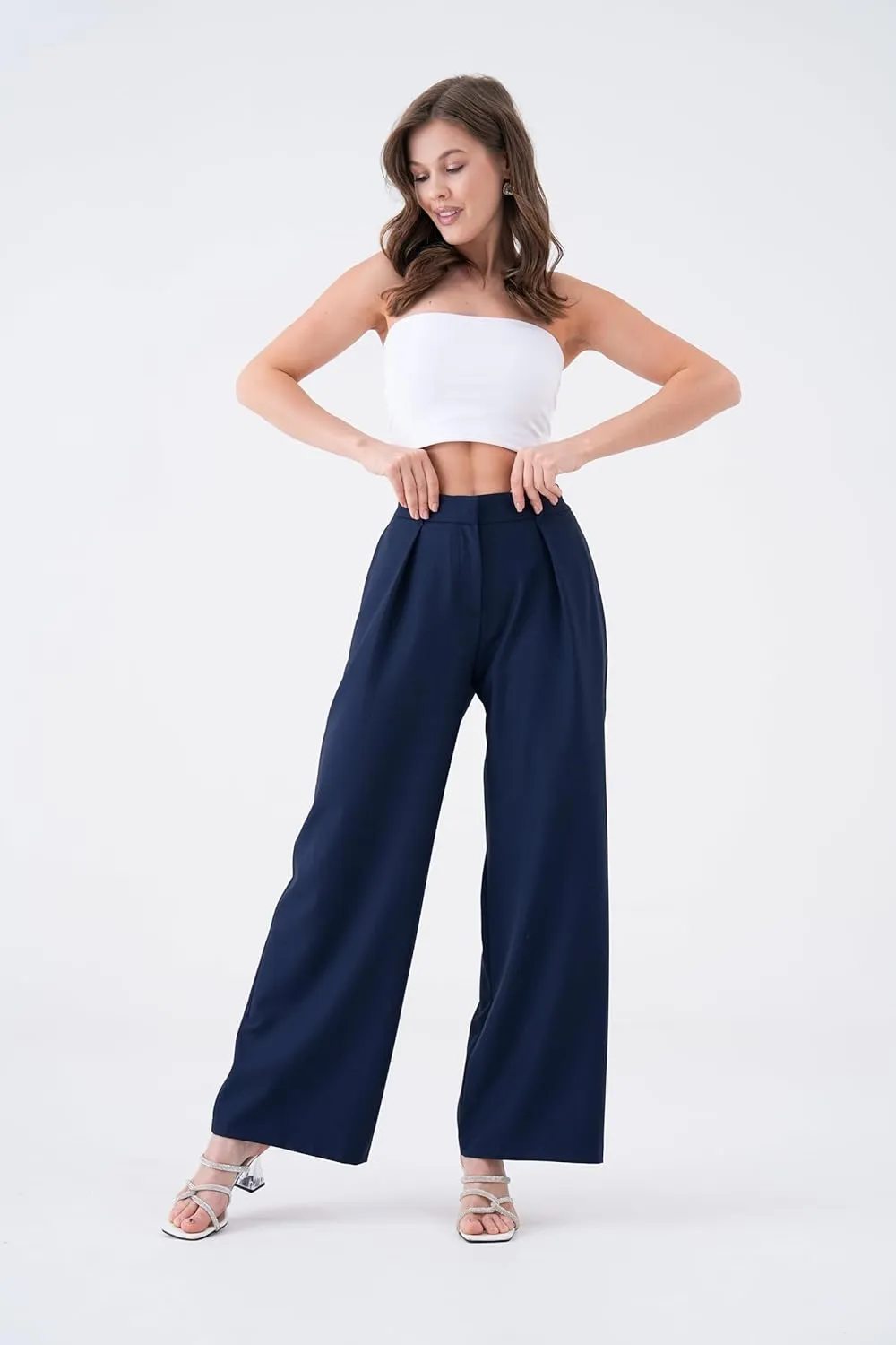 Wide Leg Work Pants Womens Elastic High Waisted Casual Office Dress Pants Trousers with Pocket Regular and Plus Size Slacks