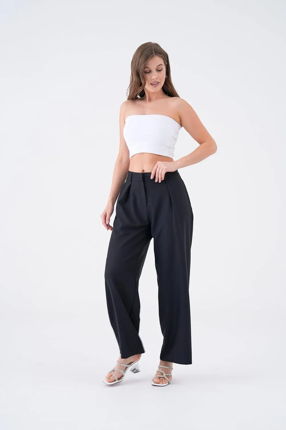 Wide Leg Work Pants Womens Elastic High Waisted Casual Office Dress Pants Trousers with Pocket Regular and Plus Size Slacks