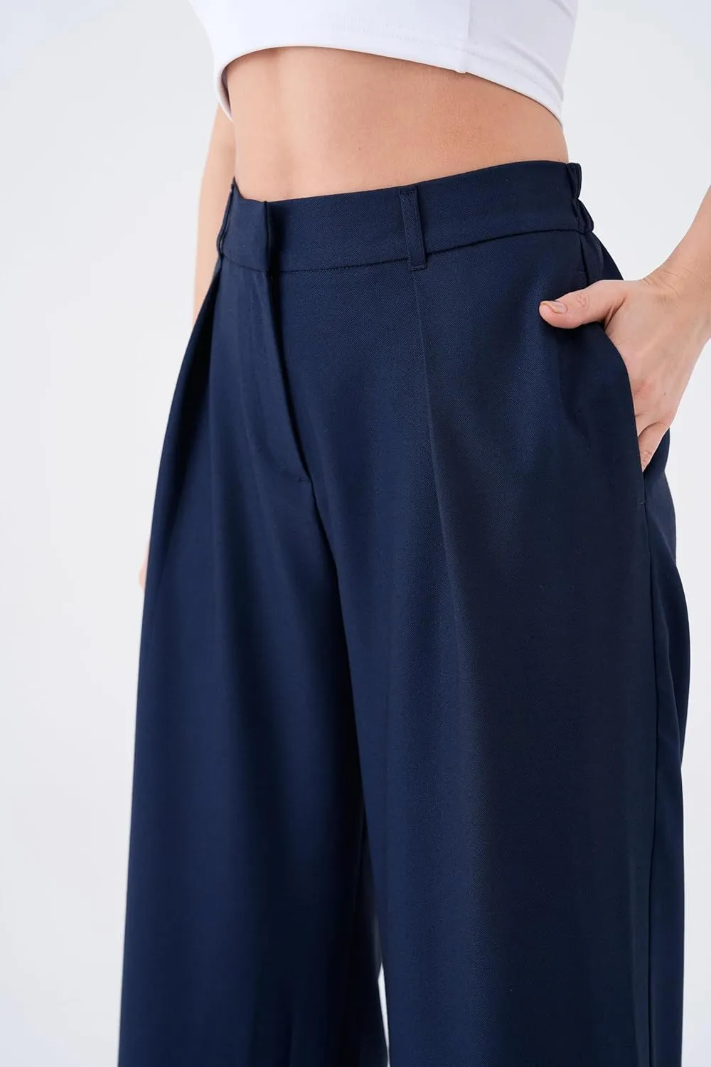 Wide Leg Work Pants Womens Elastic High Waisted Casual Office Dress Pants Trousers with Pocket Regular and Plus Size Slacks