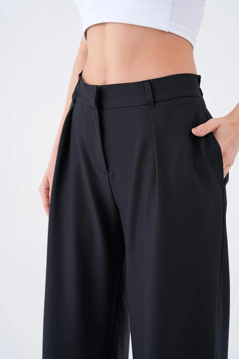 Wide Leg Work Pants Womens Elastic High Waisted Casual Office Dress Pants Trousers with Pocket Regular and Plus Size Slacks
