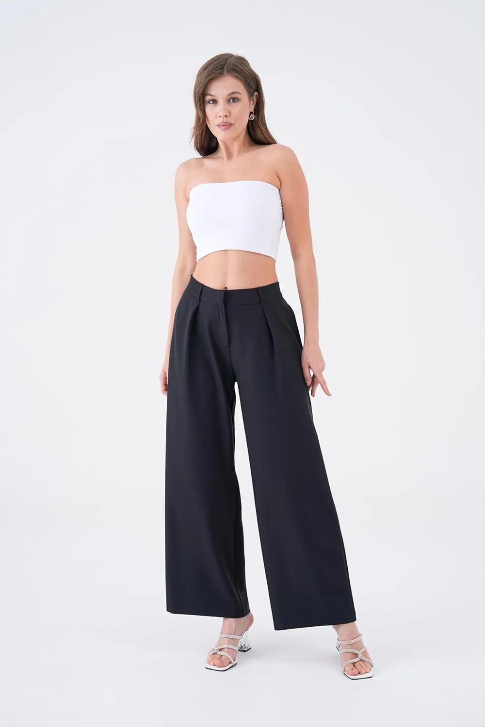 Wide Leg Work Pants Womens Elastic High Waisted Casual Office Dress Pants Trousers with Pocket Regular and Plus Size Slacks