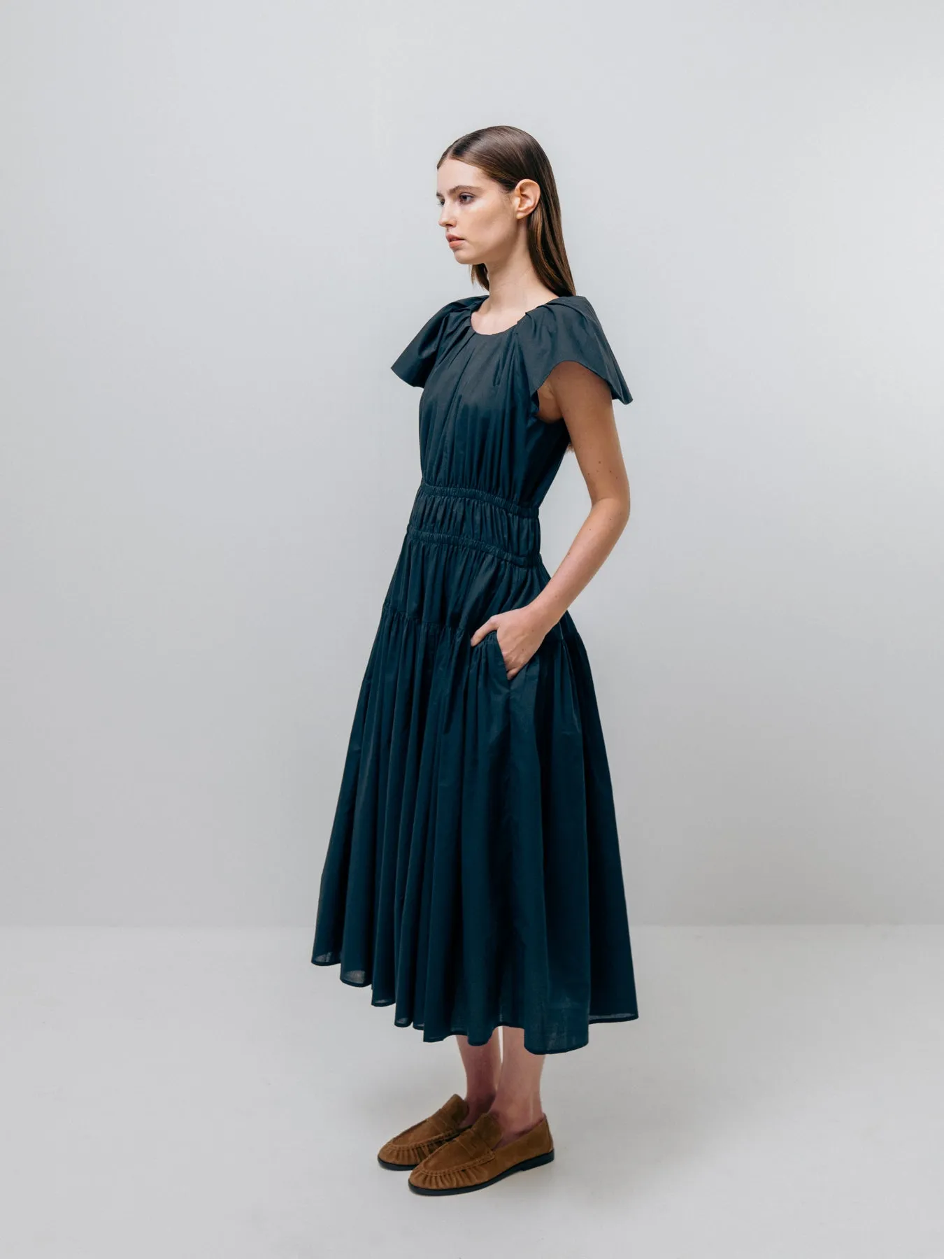 Wide Shoulder Dress - Navy