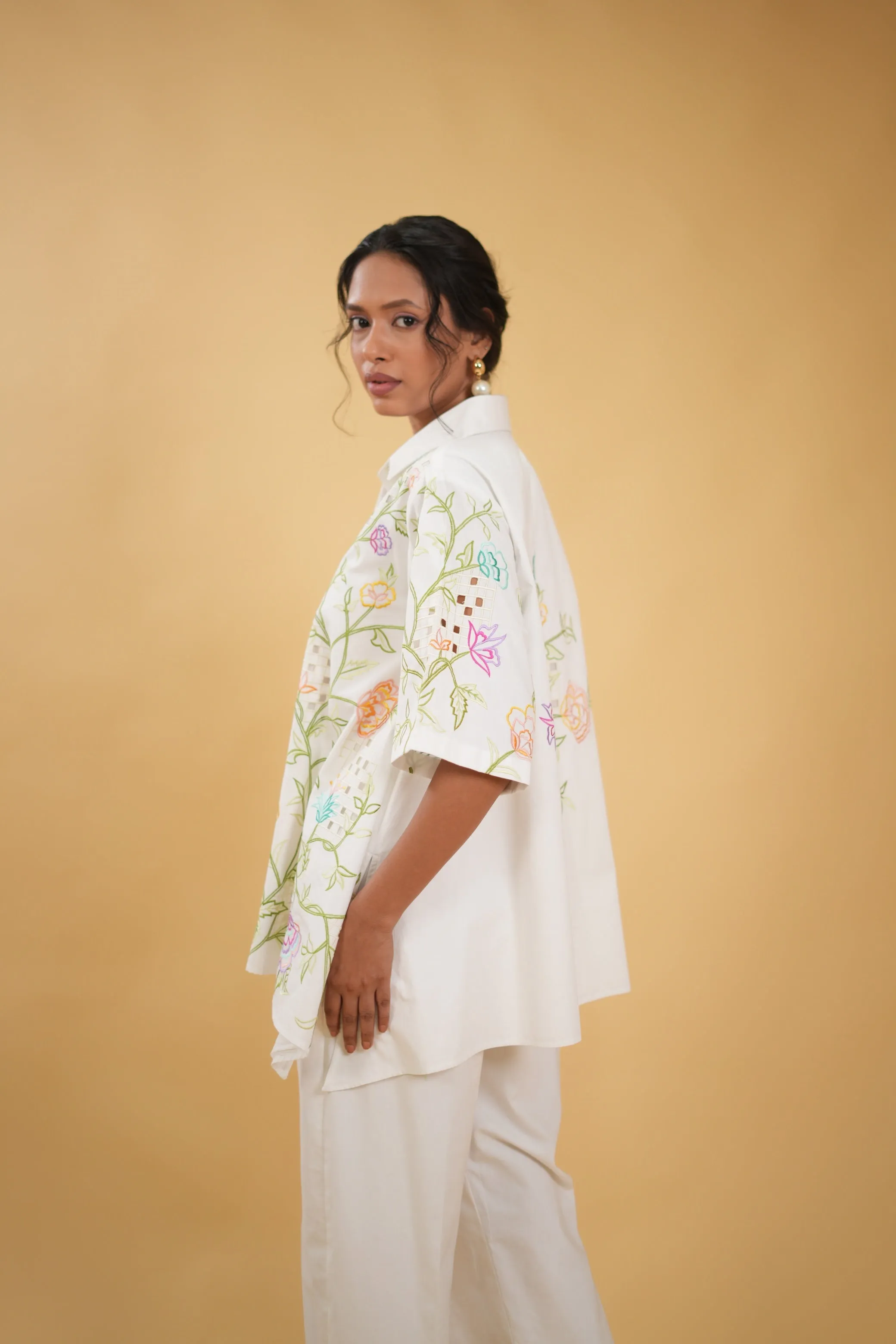 Wildflower Embroidered Cut Work Shirt