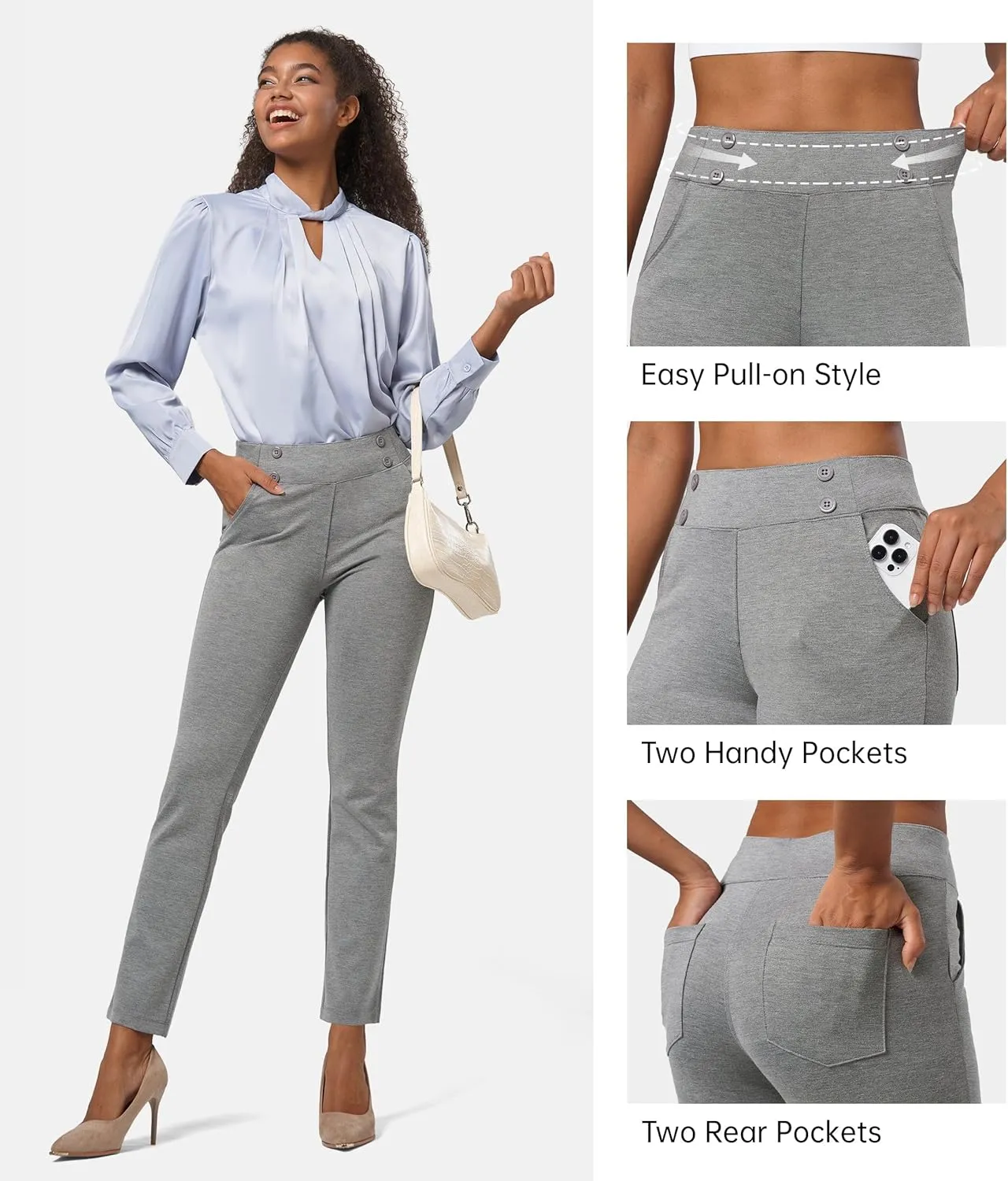 Willit Women's Yoga Dress Pants Stretch Business Work Casual Pants High Waisted Cropped Office Pants 27"