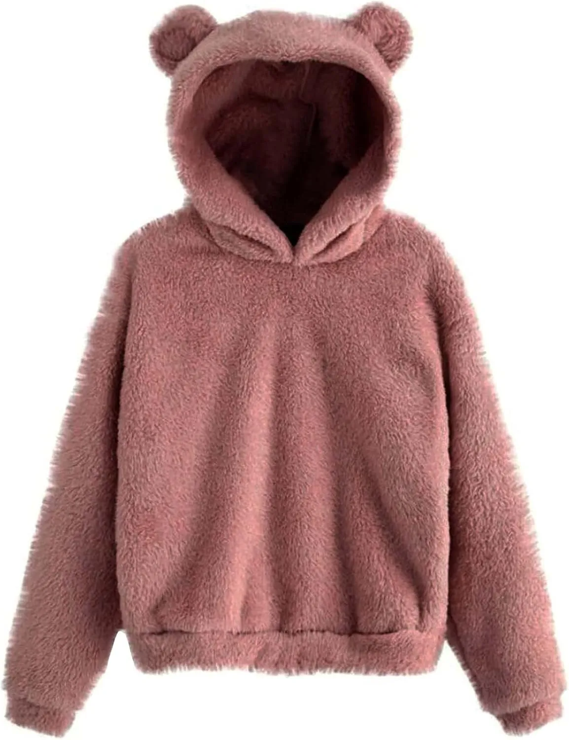 Wkishenl Fall Winter Womens Fluffy Bear Ear Hoodies,Lovely Plush Casual Sweatshirts,Fuzzy Warm Sweater,Plush Fuzzy Pullover