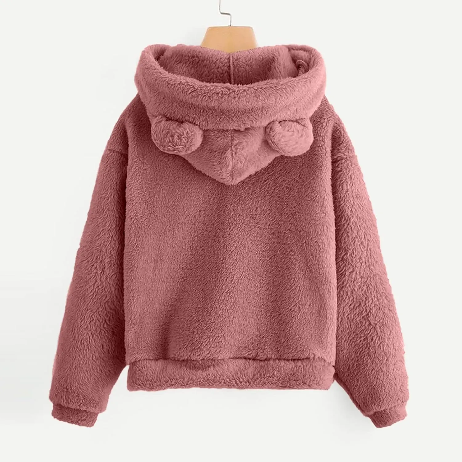 Wkishenl Fall Winter Womens Fluffy Bear Ear Hoodies,Lovely Plush Casual Sweatshirts,Fuzzy Warm Sweater,Plush Fuzzy Pullover