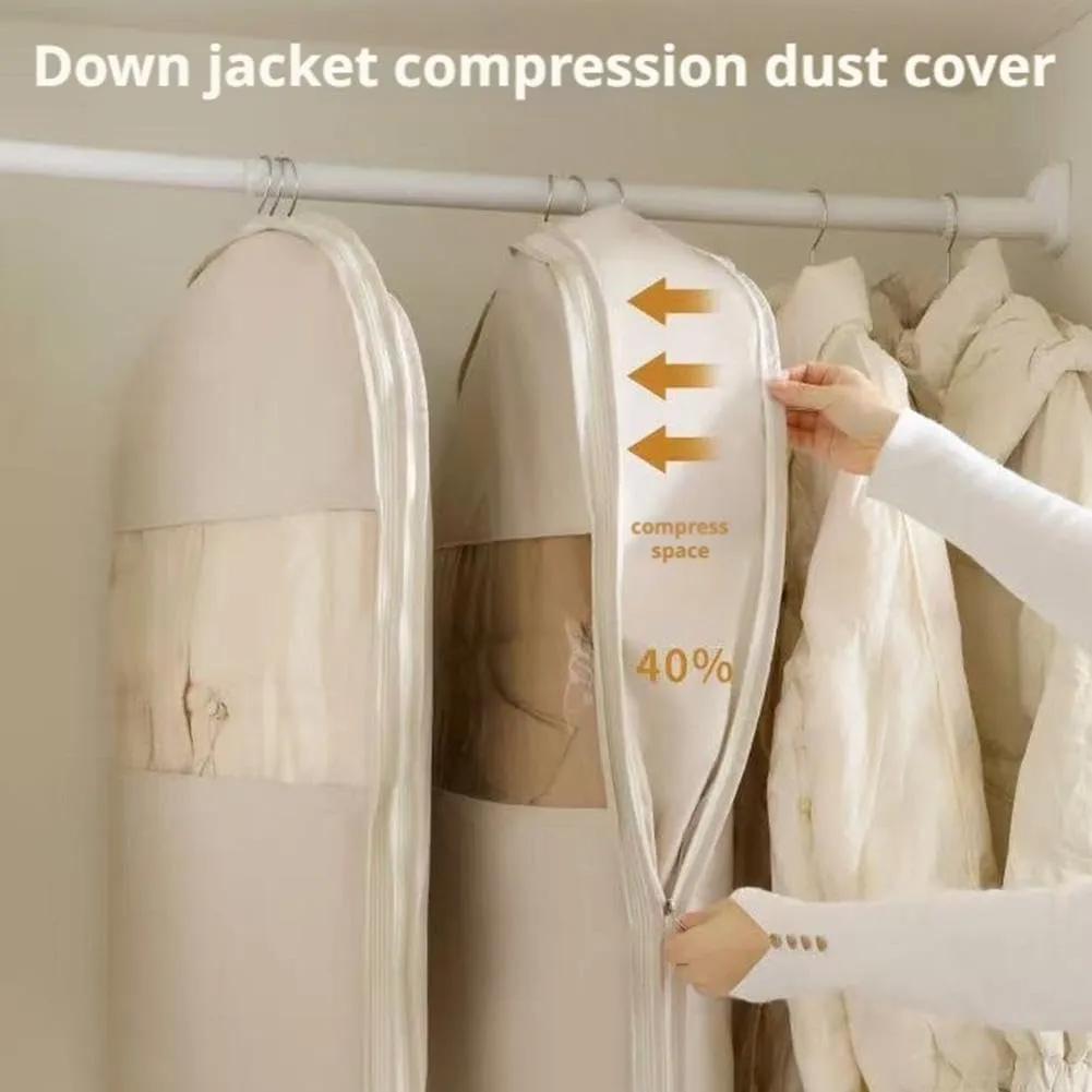 Wmool Space Saving Hanging Garment Bag with Self Compression Zipper, Space Saver Closet Organizers, Dust Cover Clothes Bags for Down Coat