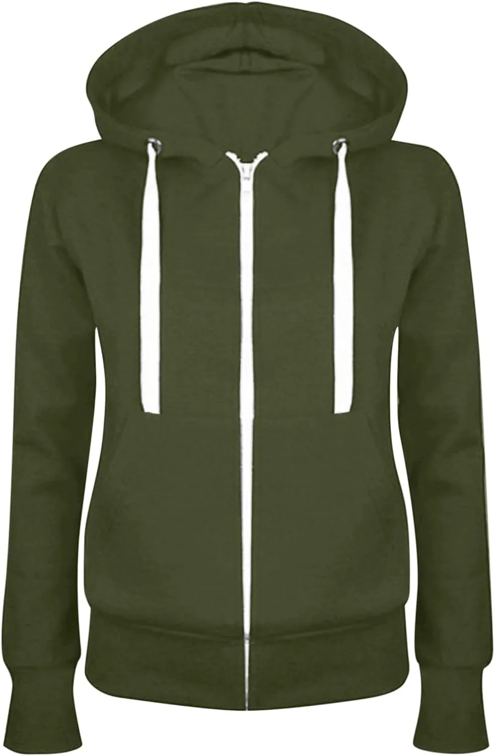 Women Casual Full Zip Up Hoodie Long Sleeve Fall Sweatshirts Jacket Solid Color Comfy Loose Hoodies Tops with Pockets
