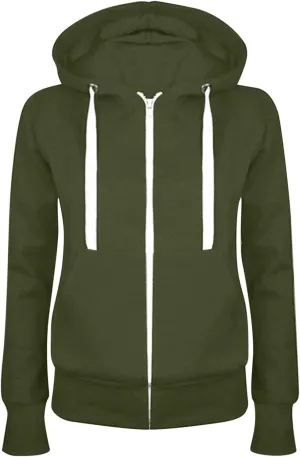 Women Casual Full Zip Up Hoodie Long Sleeve Fall Sweatshirts Jacket Solid Color Comfy Loose Hoodies Tops with Pockets