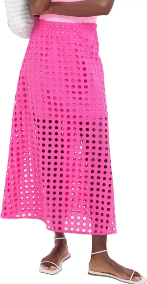 Women Cotton Eyelet Long Skirt Summer Casual Beach Maxi Skirt with Underneath