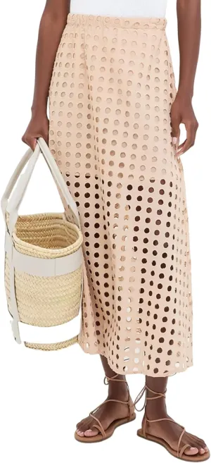 Women Cotton Eyelet Long Skirt Summer Casual Beach Maxi Skirt with Underneath