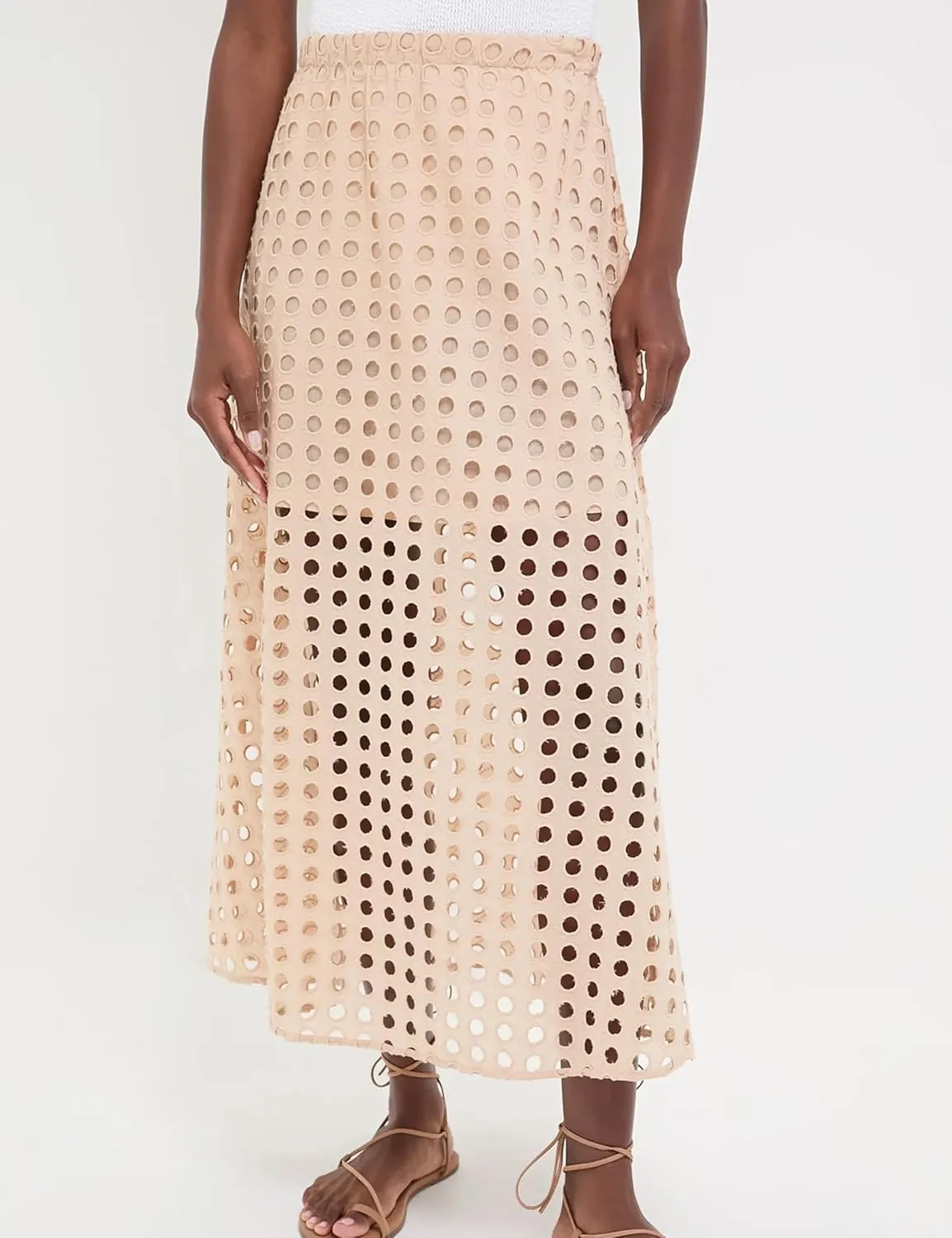 Women Cotton Eyelet Long Skirt Summer Casual Beach Maxi Skirt with Underneath
