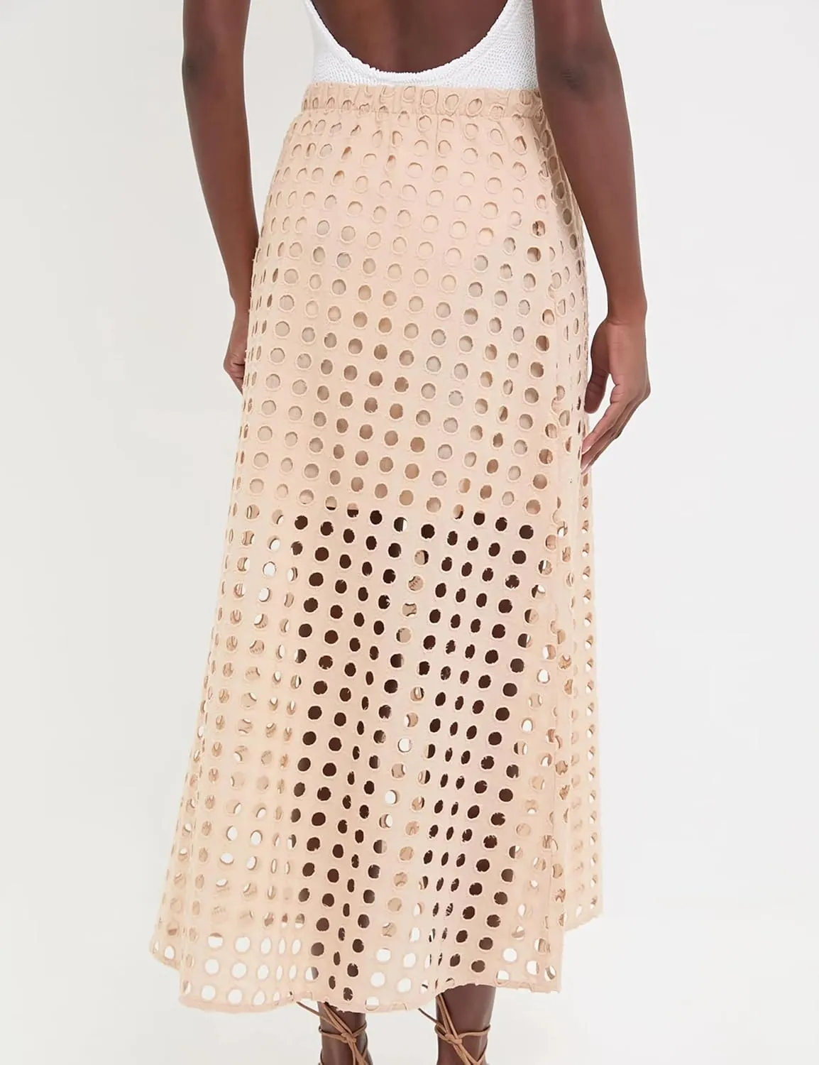 Women Cotton Eyelet Long Skirt Summer Casual Beach Maxi Skirt with Underneath