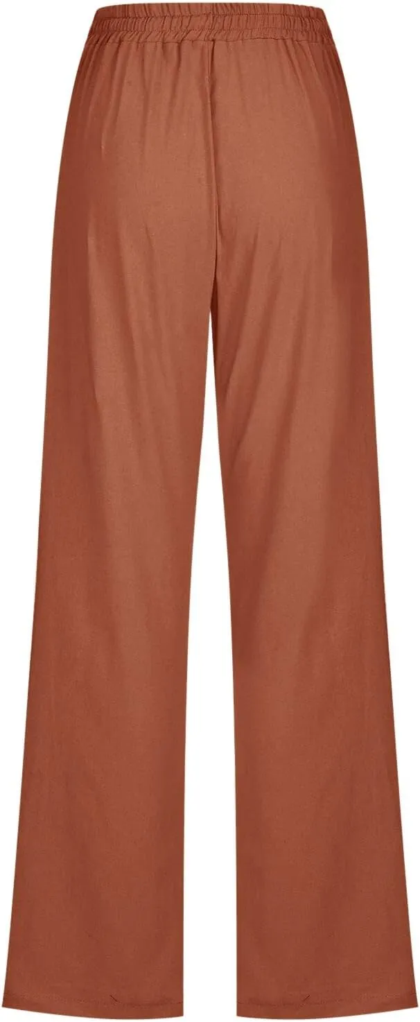 Women Cotton Linen Summer Baggy Pants Low Waist Wide Leg Plus Size Pant Trousers Office