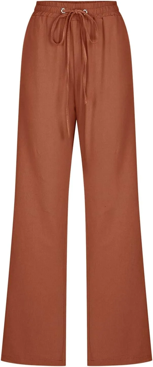 Women Cotton Linen Summer Baggy Pants Low Waist Wide Leg Plus Size Pant Trousers Office