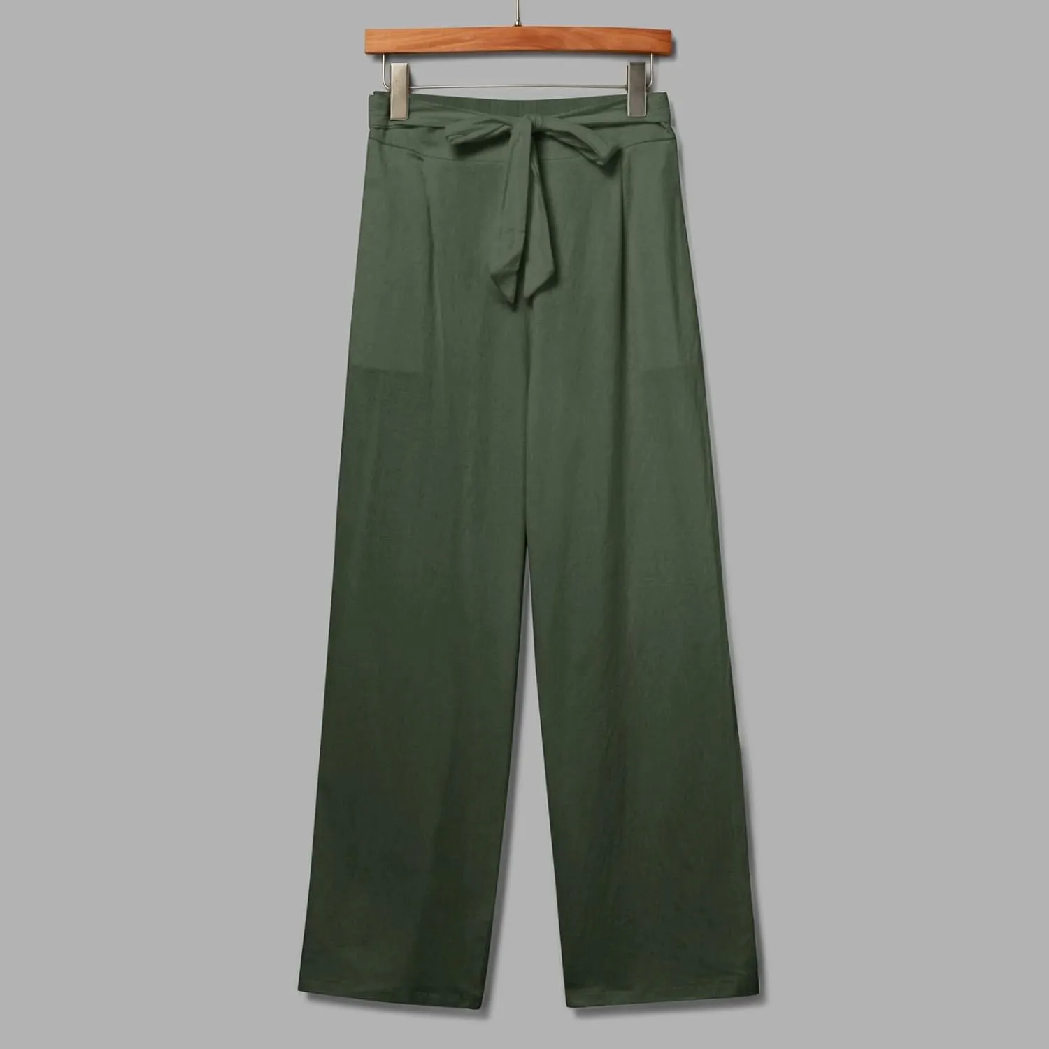 Women Cotton Linen Summer Flowy Pants Elastic Waist Wide Leg Slim-Fit Pants Office