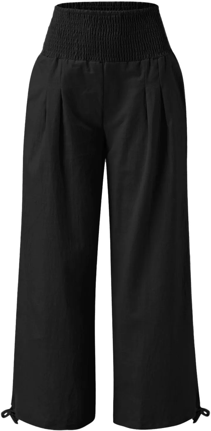 Women Cotton Linen Summer Y2K Fashion Pants Low Waist Bootcut Slim-Fit Pant Trousers Beach