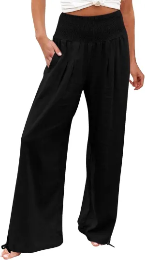 Women Cotton Linen Summer Y2K Fashion Pants Low Waist Bootcut Slim-Fit Pant Trousers Beach