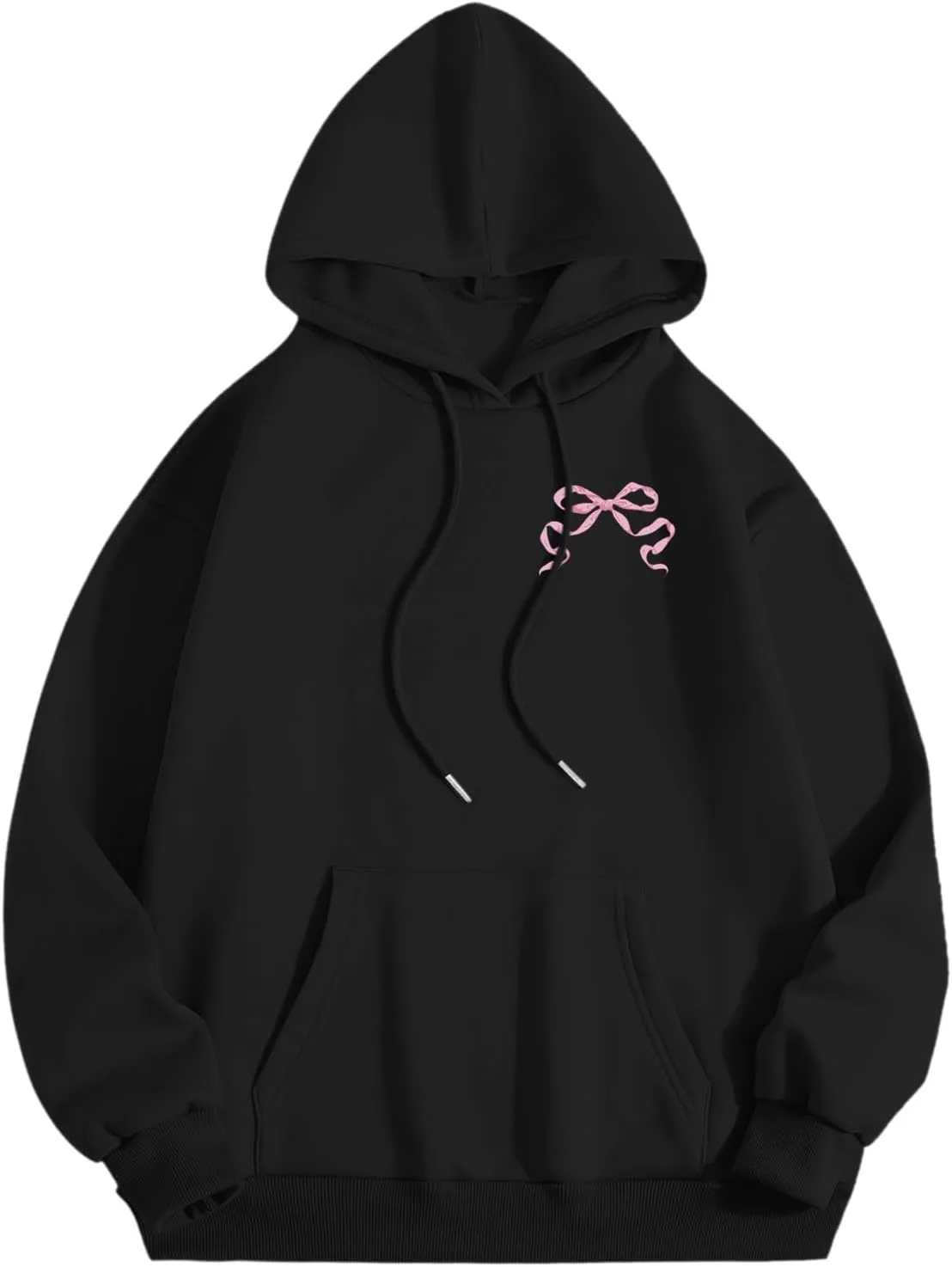 Women Cute Bow Print Hoodie Comfy Preppy Hooded Sweatshirt for Teen Girls Long Sleeve Drawstring Pullover Tops Pocket