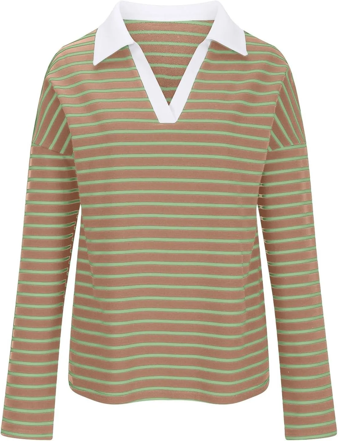 Women Fall Fashion Sweatshirts Long Sleeve V-Neck Stripe Pullover Tops Casual Oversized Fall Clothes
