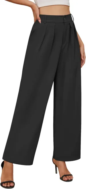 Women High Waist Wide Leg Pants Business Work Trousers Casual Long Straight Pants