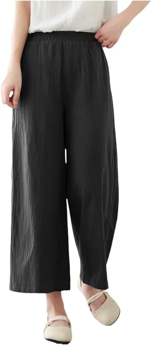 Women Linen Blend Summer Floral Pant Trousers Low Waist Baggy Stretchy Slim-Fit Pants Beach