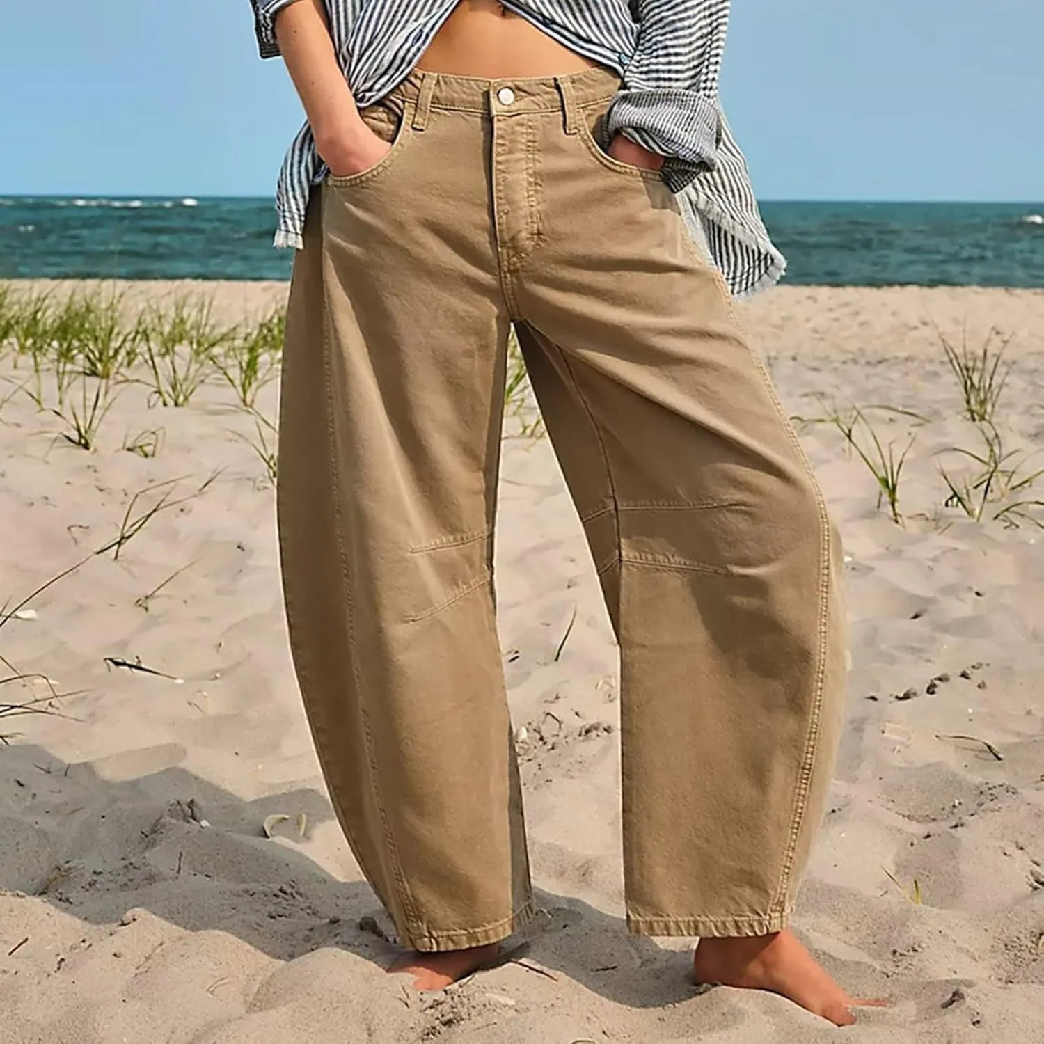 Women Linen Summer Split Flowy Palazzo Pants Low Waist Ankle Length Slim Fit Palazzo Pants Business Work