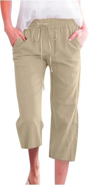 Women Linen Summer Tie Knot Palazzo Pants Low Waist Long Lounge Slim-Fit Palazzo Pants Travel