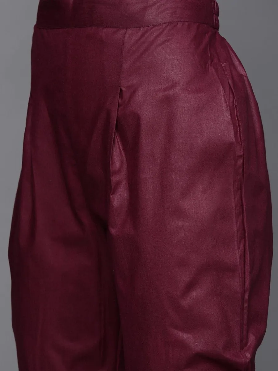 Women Maroon Floral Kurta with Trousers