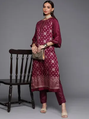 Women Maroon Floral Kurta with Trousers