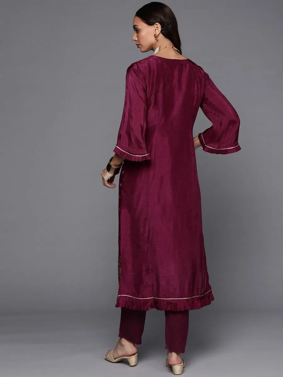 Women Maroon Floral Kurta with Trousers