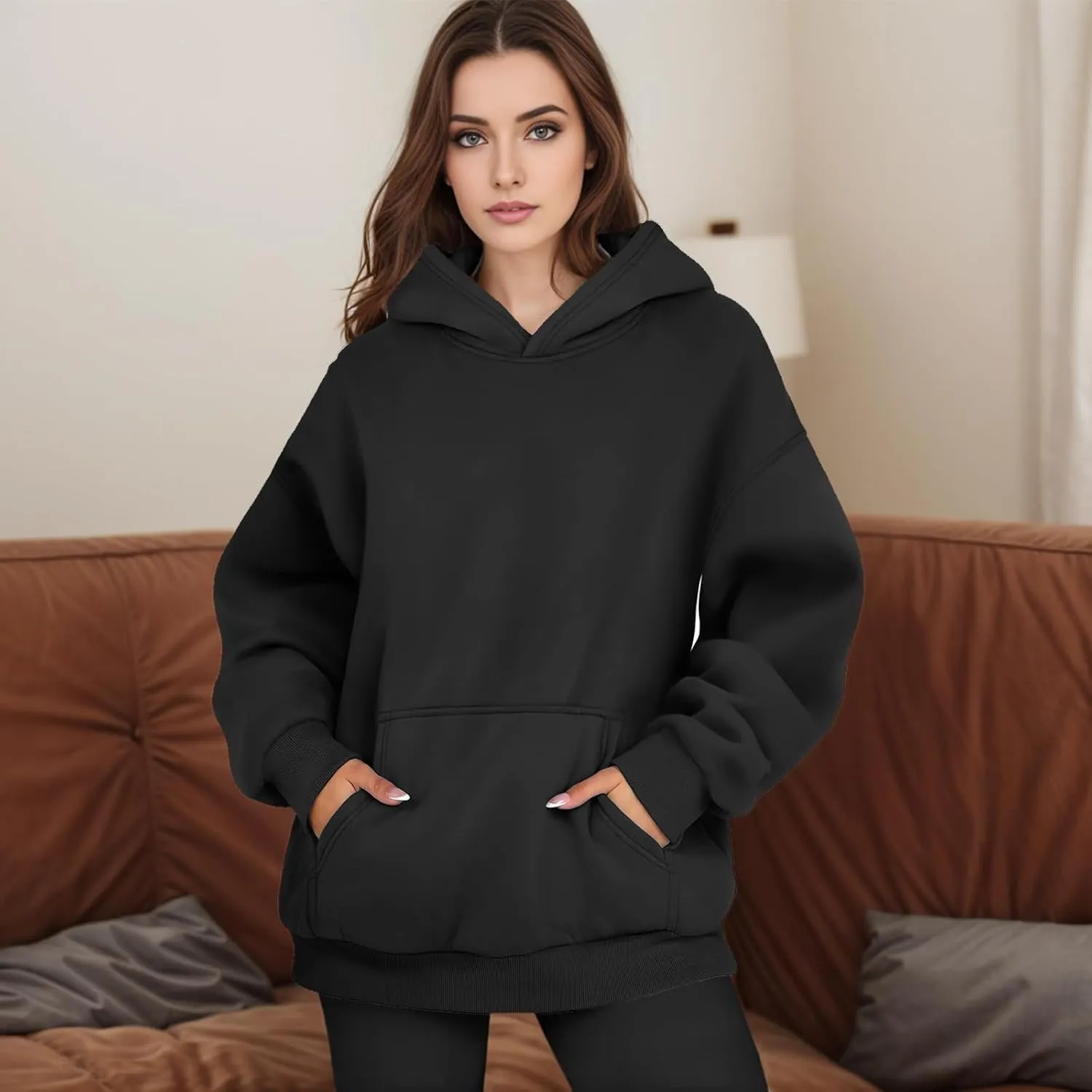 Women Oversized Hoodie Fleece Sweatshirts with Pockets Casual Loose Y2K Hoodie Long Sleeve Comfort Colors Sweatshirts