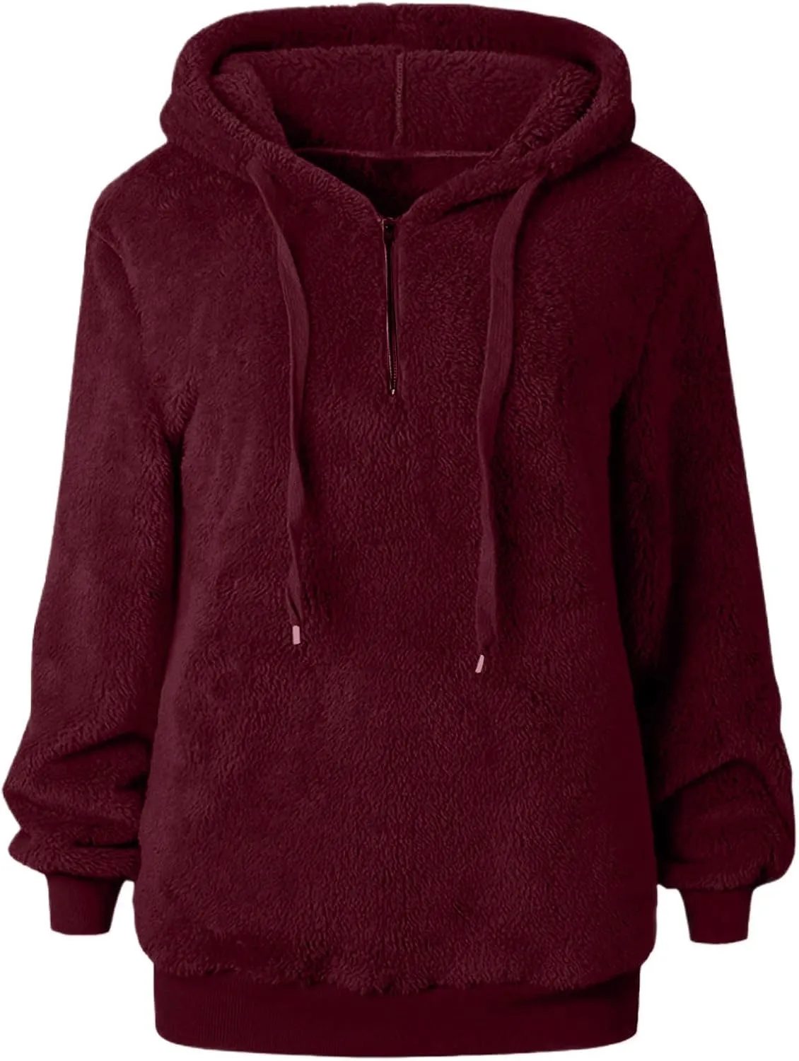 Women Sherpa Hoodie Fuzzy Fleece Quarter Zip Pullover Loose Comfy Plush Sweatshirt with Pockets Cute Winter Clothes