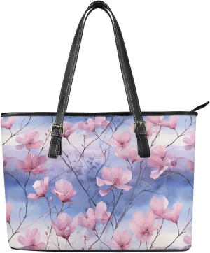 Women Tote Bag Countryside Flowers Ladies Tote Shoulder Bag, Waterproof PU Leather Top Handle Hobo Tote Satchel