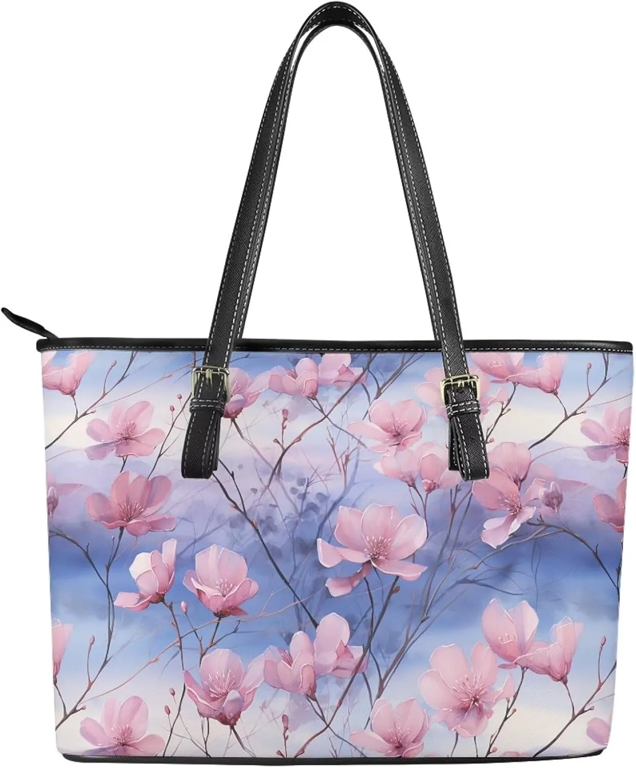 Women Tote Bag Countryside Flowers Ladies Tote Shoulder Bag, Waterproof PU Leather Top Handle Hobo Tote Satchel