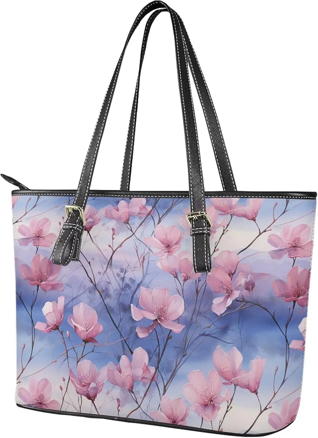 Women Tote Bag Countryside Flowers Ladies Tote Shoulder Bag, Waterproof PU Leather Top Handle Hobo Tote Satchel