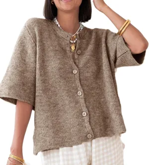 Women Y2K Button Down Sweater Cardigan Knit Crew Neck Short Sleeve Open Front Sweater Lightweight Knitwear Crop Top