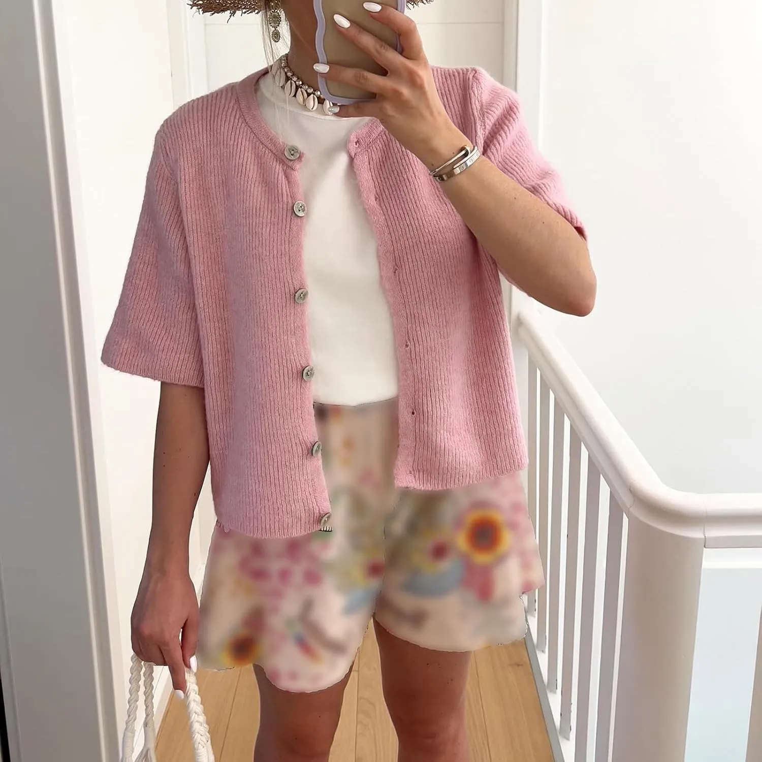 Women Y2K Button Down Sweater Cardigan Knit Crew Neck Short Sleeve Open Front Sweater Lightweight Knitwear Crop Top