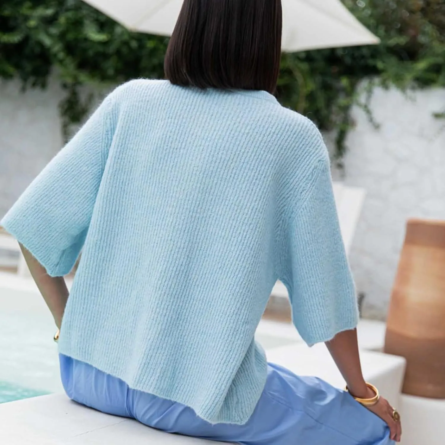Women Y2K Button Down Sweater Cardigan Knit Crew Neck Short Sleeve Open Front Sweater Lightweight Knitwear Crop Top
