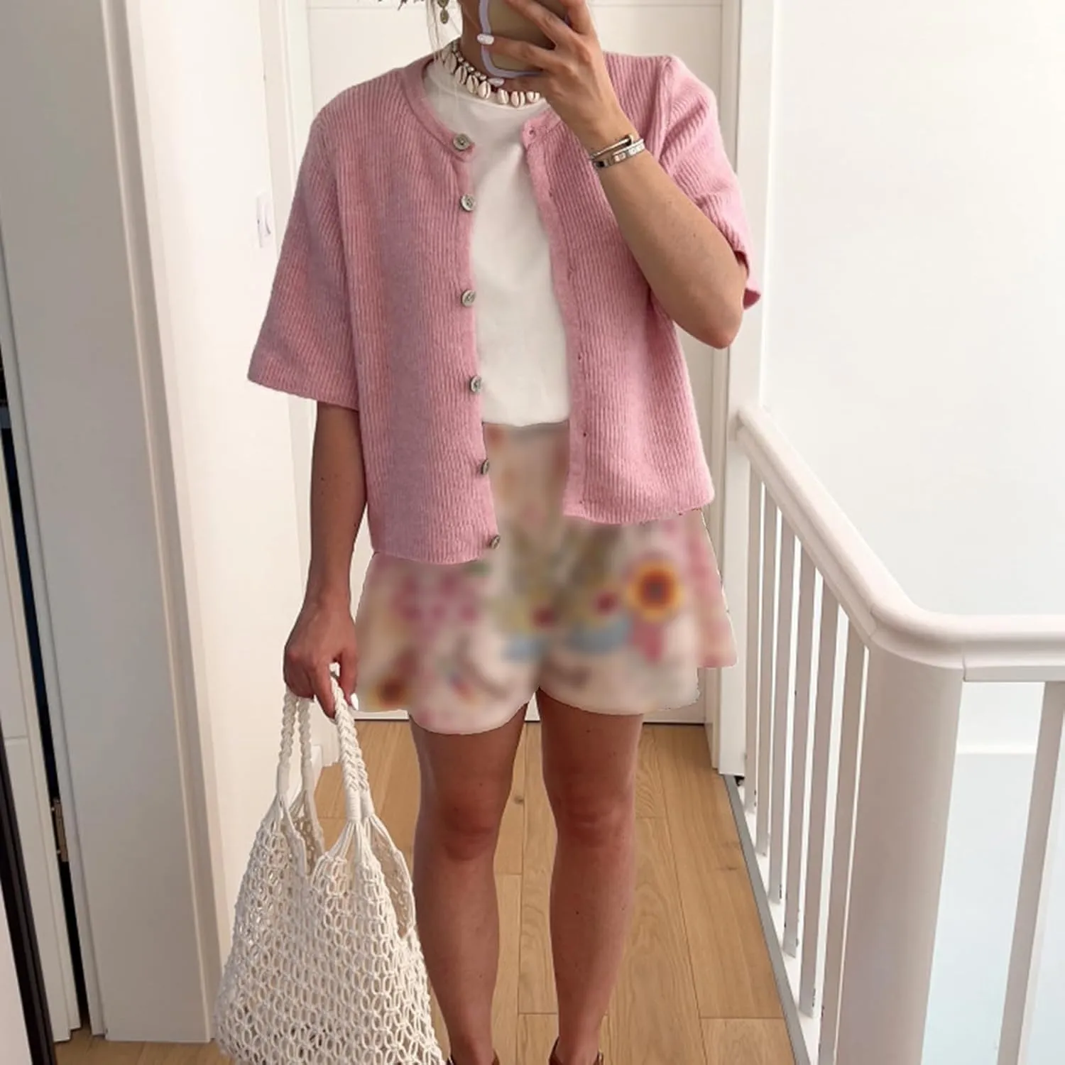 Women Y2K Button Down Sweater Cardigan Knit Crew Neck Short Sleeve Open Front Sweater Lightweight Knitwear Crop Top