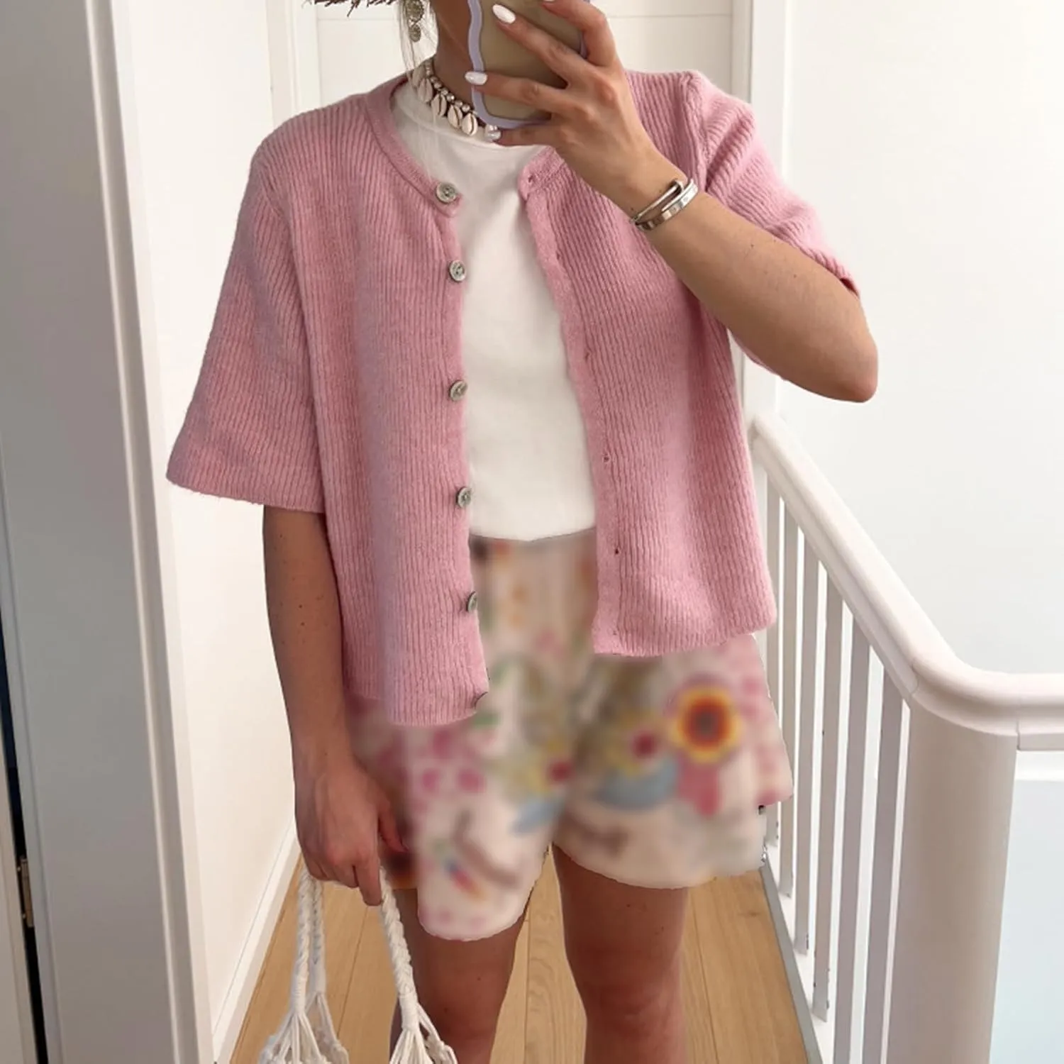Women Y2K Button Down Sweater Cardigan Knit Crew Neck Short Sleeve Open Front Sweater Lightweight Knitwear Crop Top