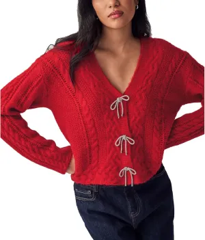Women Y2K Solid Color Knit Cardigan Long Sleeve V Neck Bow Button Open Front Sweater Top Vintage Going Out Knitwear