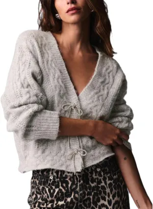 Women Y2K Solid Color Knit Cardigan Long Sleeve V Neck Bow Button Open Front Sweater Top Vintage Going Out Knitwear