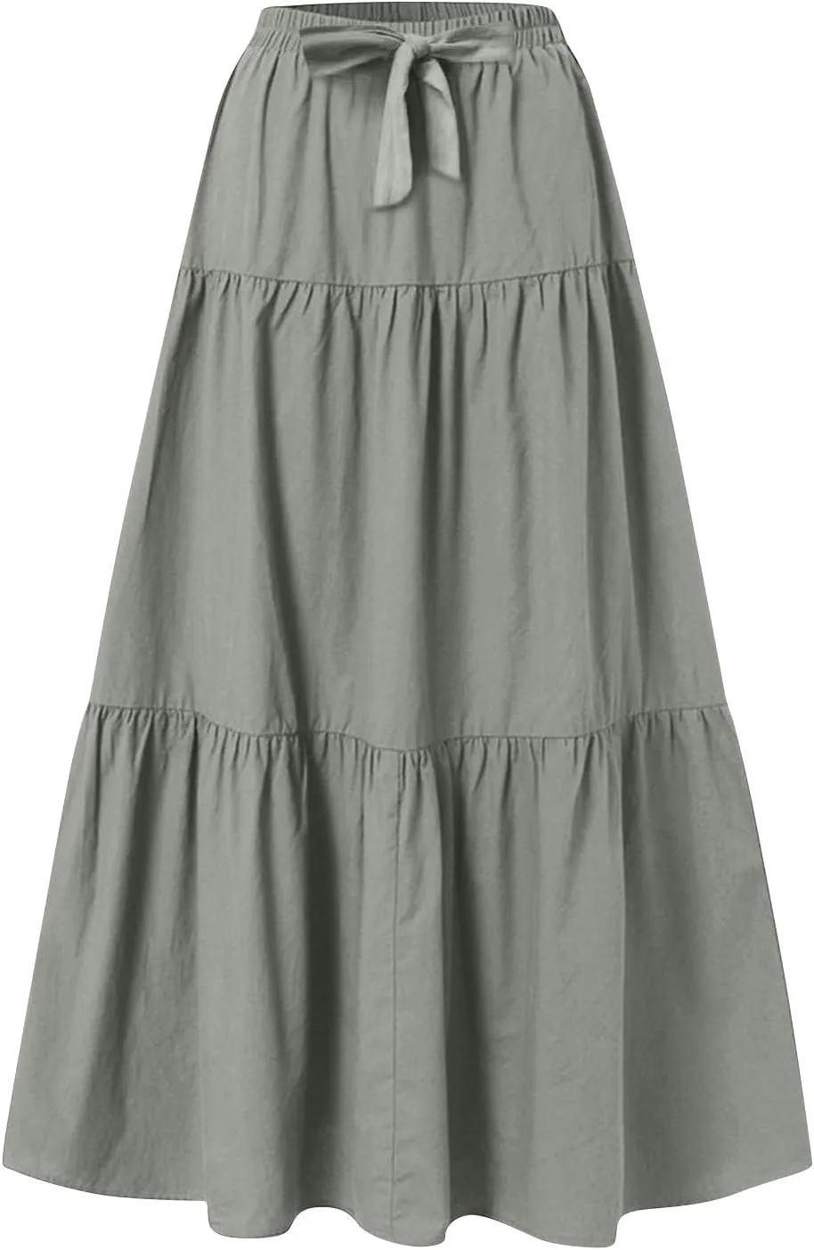 Womens Boho Flowy Dress Maxi Long Skirt Elastic High Waist Pleated A-Line Resort Wear Swing Asymmetric Bow