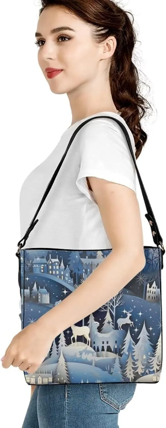 Women's Bucket Bag Boho Top Handle Shoulder Bag, Gothic Bucket Bag Vegan Leather Shoulder Purses for Women