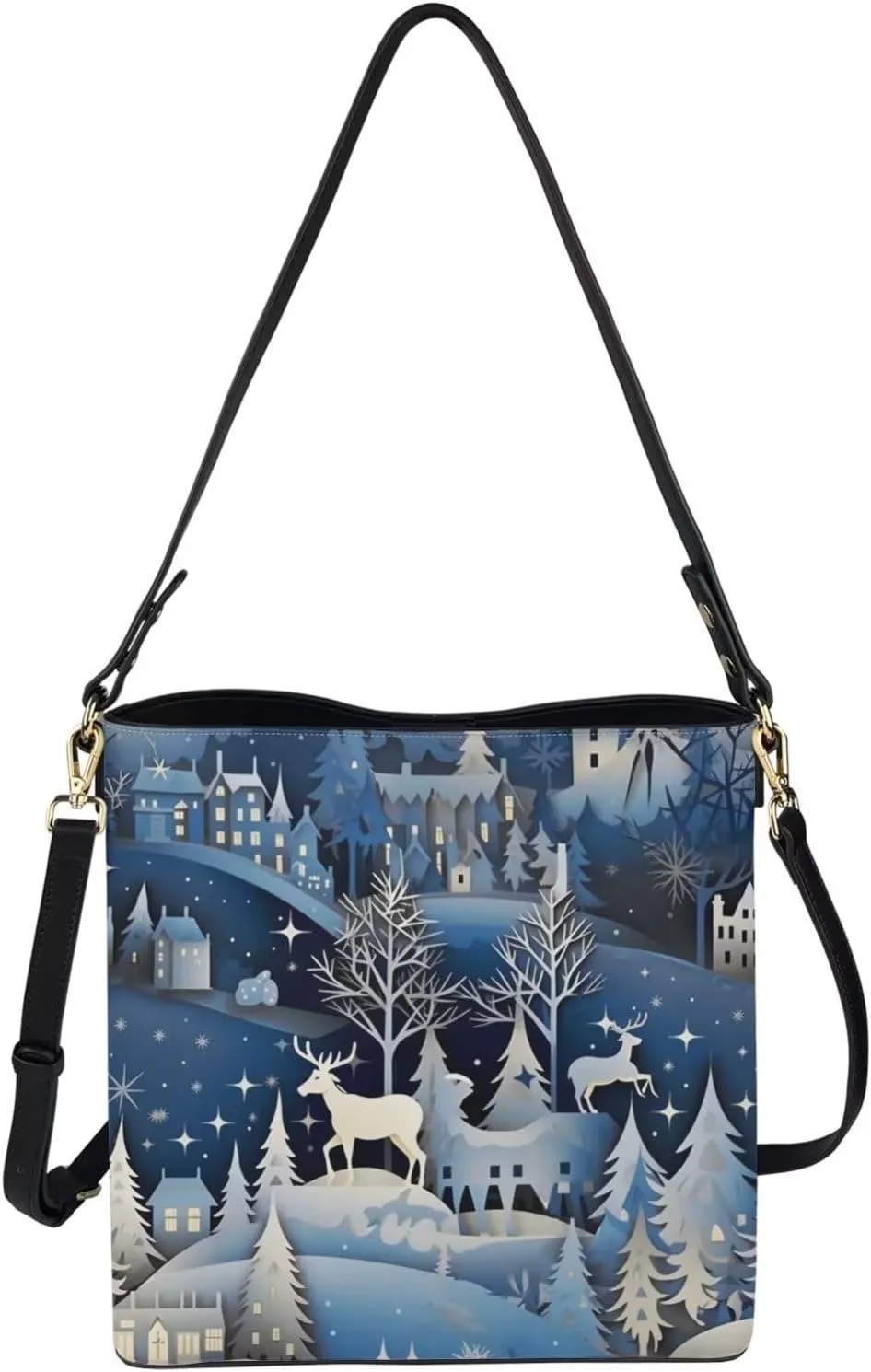 Women's Bucket Bag Boho Top Handle Shoulder Bag, Gothic Bucket Bag Vegan Leather Shoulder Purses for Women